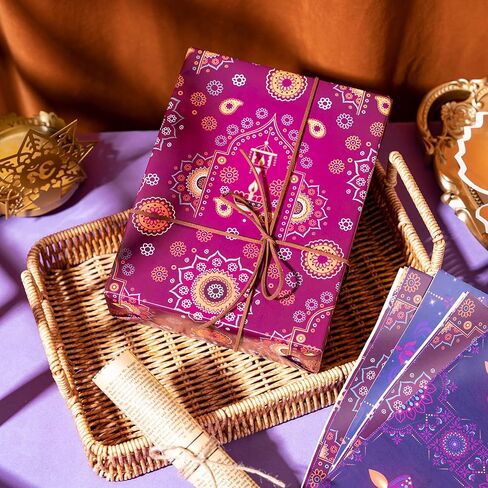RUSPEPA Diwali Wrapping Paper Roll - Mini Roll - Purple Oil Lamp Pattern Great for Diwali, Holiday and Party - 17 Inches X 32.8 Feet in Saudi Arabia