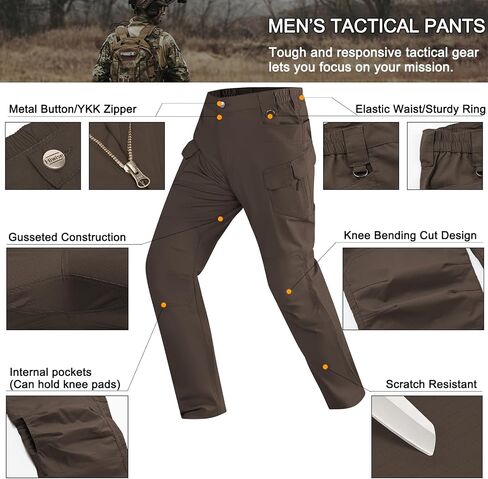 Men's Stretch Tactical Pants Water Resistant Outdoor Cargo Pants Lightweight Ripstop EDC Hiking Work Pants in Kuwait