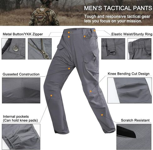 Men's Stretch Tactical Pants Water Resistant Outdoor Cargo Pants Lightweight Ripstop EDC Hiking Work Pants in Kuwait