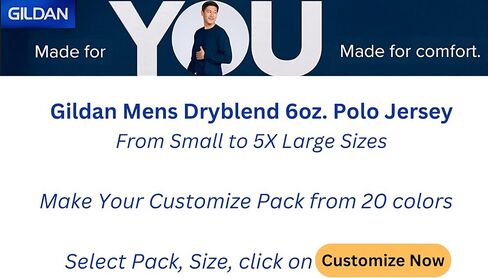 Gildan Mens Polo Shirt Modern-Fit Cotton Blend Short Sleeve Tee, Multipack 1I2I6I10- Make Your Own Color Set! in Saudi Arabia