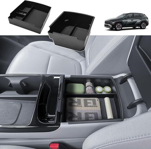 Double-Layer Center Console Organizer Compatible with 2025 2026 Hyundai Tucson(Limited) / 2025+ Hybrid/Plug-in Hybrid Accessories Storage Box Compartment Tray - ONLY Fit with Electronic Shift in Saudi Arabia