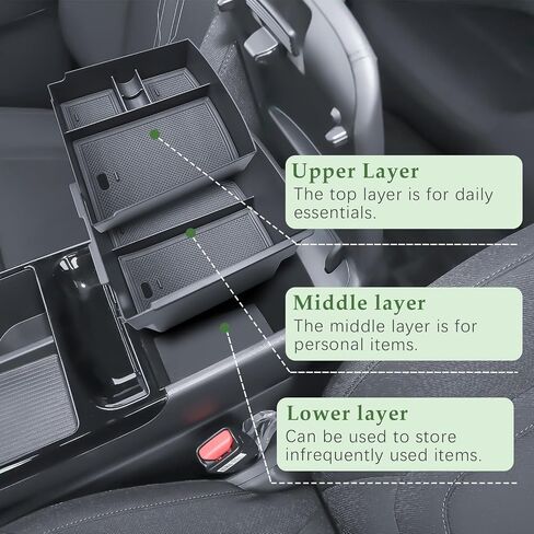 Double-Layer Center Console Organizer Compatible with 2025 2026 Hyundai Tucson(Limited) / 2025+ Hybrid/Plug-in Hybrid Accessories Storage Box Compartment Tray - ONLY Fit with Electronic Shift in Saudi Arabia