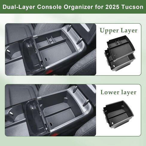 Double-Layer Center Console Organizer Compatible with 2025 2026 Hyundai Tucson(Limited) / 2025+ Hybrid/Plug-in Hybrid Accessories Storage Box Compartment Tray - ONLY Fit with Electronic Shift in Saudi Arabia