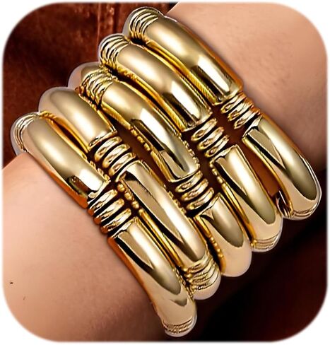 KOSMOS-LI الذهب لوحة مكتنزة أساور أساور للنساء الطبقات الخيزران موجة أنبوب أساور ممتدة المجوهرات in Kuwait