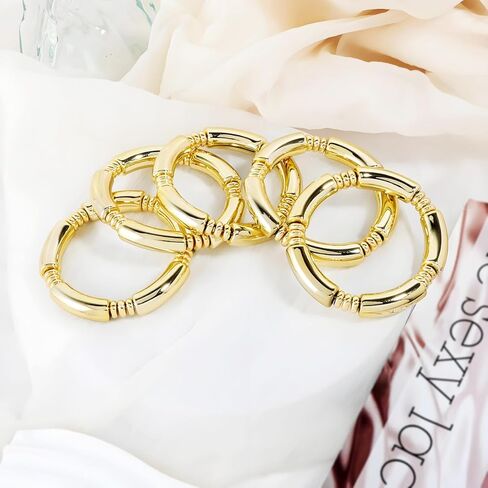 KOSMOS-LI الذهب لوحة مكتنزة أساور أساور للنساء الطبقات الخيزران موجة أنبوب أساور ممتدة المجوهرات in Kuwait