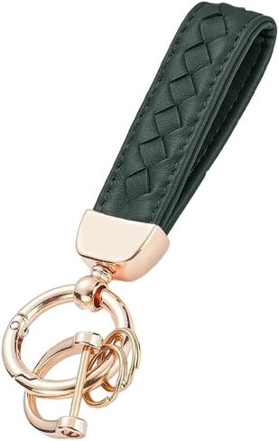 Genuine Leather Car Keychain, 360 Degree Rotatable Handmade Knit Sheepskin Keychain, Key Fob Holder with Anti-Lost D-Ring (Pink) in Saudi Arabia