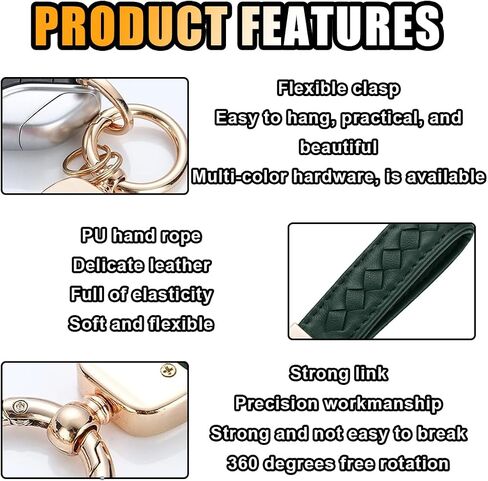 Genuine Leather Car Keychain, 360 Degree Rotatable Handmade Knit Sheepskin Keychain, Key Fob Holder with Anti-Lost D-Ring (Pink) in Saudi Arabia
