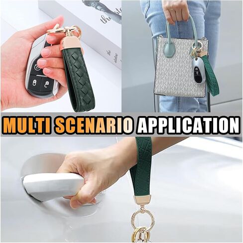 Genuine Leather Car Keychain, 360 Degree Rotatable Handmade Knit Sheepskin Keychain, Key Fob Holder with Anti-Lost D-Ring (Pink) in Saudi Arabia