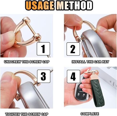 Genuine Leather Car Keychain, 360 Degree Rotatable Handmade Knit Sheepskin Keychain, Key Fob Holder with Anti-Lost D-Ring (Pink) in Saudi Arabia