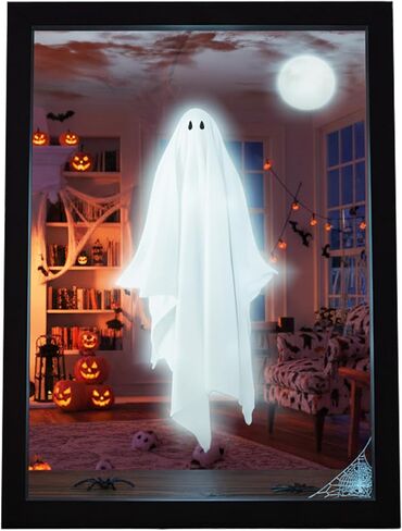2025 Halloween Ghost Mirror with Adjustable Light Frame, Shatterproof Acrylic Hologram Haunted Mirrors for Indoor Halloween Decorations Haunted Mirror, Spooky Specter Poster Frame Night Light in Saudi Arabia