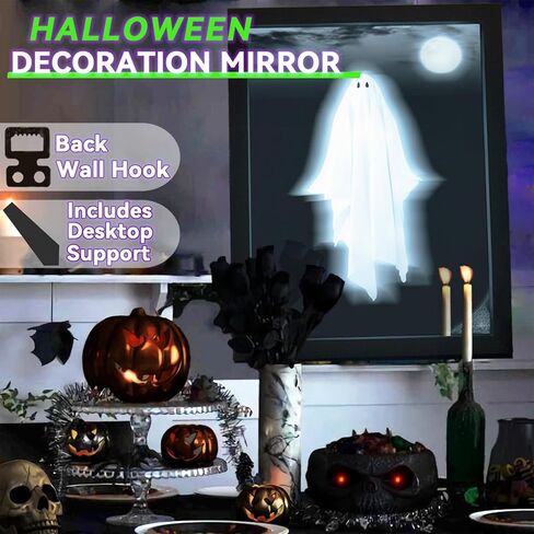 2025 Halloween Ghost Mirror with Adjustable Light Frame, Shatterproof Acrylic Hologram Haunted Mirrors for Indoor Halloween Decorations Haunted Mirror, Spooky Specter Poster Frame Night Light in Saudi Arabia