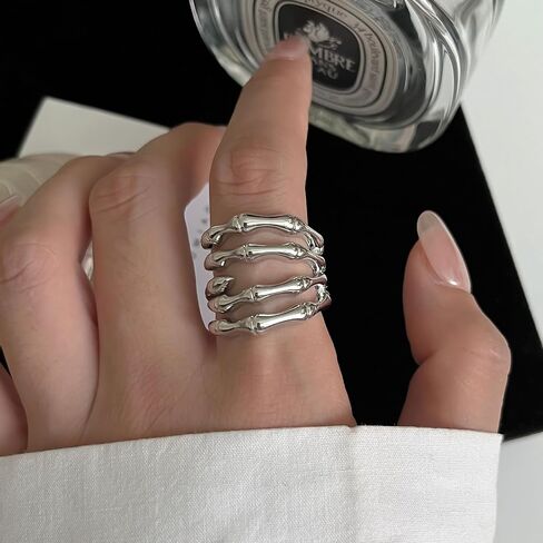 Punk Skull Hand Statement Open Ring Band Expandable Gothic Skeleton Wrap Finger Rings Adjustable Personalized Jewelry Gifts for Women Friends in Saudi Arabia