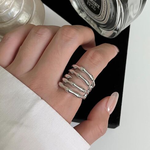 Punk Skull Hand Statement Open Ring Band Expandable Gothic Skeleton Wrap Finger Rings Adjustable Personalized Jewelry Gifts for Women Friends in Saudi Arabia