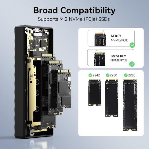 M.2 NVMe SATA SSD Enclosure Adapter,USB C 3.2 Gen 2 10Gbps M.2 NVMe,6Gbps SATA PCIe M-Key(B+M Key), Aluminum NVMe M.2 Reader Support UASP Trim for 2242/2260/2280 SSD in Kuwait