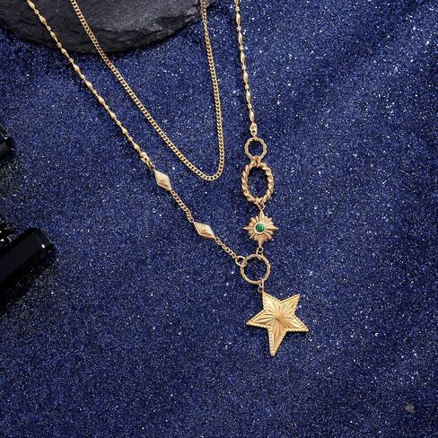 قلادة ذهبية أنيقة للنساء - عقد عصري متعدد الطبقات مع قلادة نجم البحر والفيروز، مجوهرات فريدة مطلية بالذهب عيار 14 قيراط للنساء in Kuwait