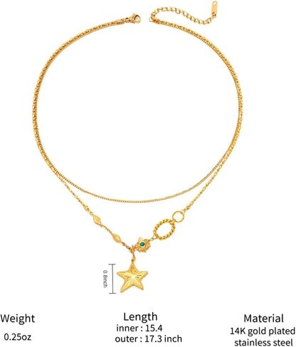 قلادة ذهبية أنيقة للنساء - عقد عصري متعدد الطبقات مع قلادة نجم البحر والفيروز، مجوهرات فريدة مطلية بالذهب عيار 14 قيراط للنساء in Kuwait