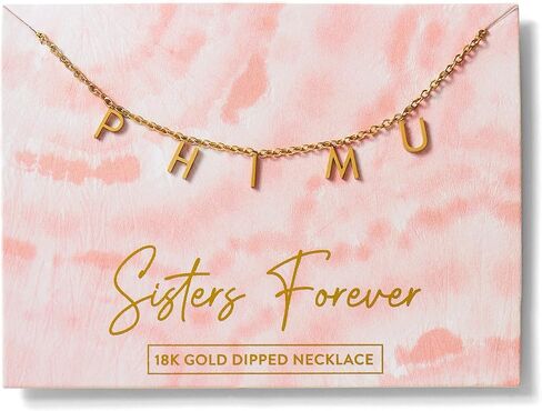 Sorority Shop Phi Mu Necklace — PM Name Necklace, 18K Gold Plated Sorority Gifts Necklace, Long-Lasting Phi Mu Gifts for Women in Saudi Arabia