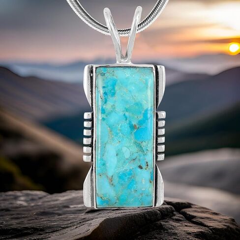 Turquoise Pendant Necklace Sterling Silver 925 (Sterling Silver Pendant with 20" Stainless Chain) in Saudi Arabia