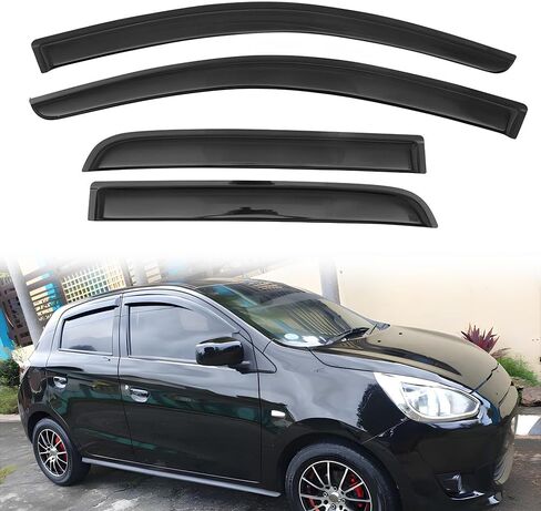 Tape on Window Visor Deflectors, Compatible with 2014-2023 Mitsubishi Mirage Hatchback, Acrylic Smoke Tinted Slim Style Window Rain Guards, Sun Wind Side Vent Visor Set, 4 Pieces in Saudi Arabia