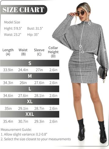 Motarto Women's Bodycon Sweater Dress Long Sleeve Turtleneck Lantern Sleeve Knit Mini Dress Fall Winter Party Casual in Kuwait