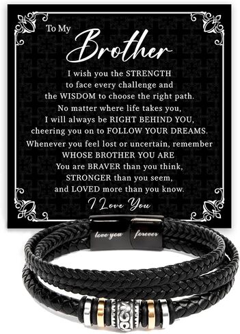 To My Brother – ‘Love You Forever’ Engraved Leather Bracelet, A Meaningful Gift to Celebrate the Bond Between Brothers, Thoughtful Present Gift for Him Birthday, Christmas, Graduation in Saudi Arabia