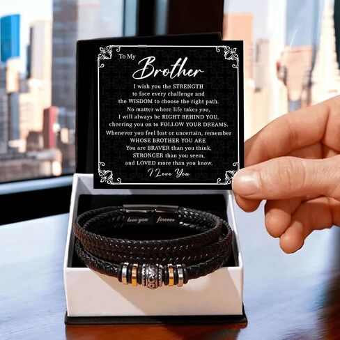 To My Brother – ‘Love You Forever’ Engraved Leather Bracelet, A Meaningful Gift to Celebrate the Bond Between Brothers, Thoughtful Present Gift for Him Birthday, Christmas, Graduation in Saudi Arabia