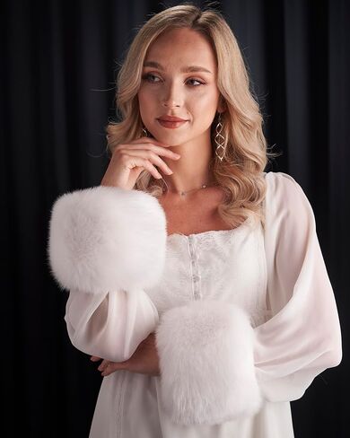 Futrzane Siberian Cuffs - Fur Wrist Cuffs for Women - Fluffy Warmers for Sleeves in Kuwait