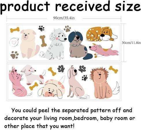 SUPERDANT Cartoon Dogs Wall Stickers Puppy and Bones Wall Decal Kids Room Peel and Stick Art Sticker DIY Animals Colorful Vinyl Mural for Nursery Kids Bedroom Playroom Classroom 90x30CM in Saudi Arabia