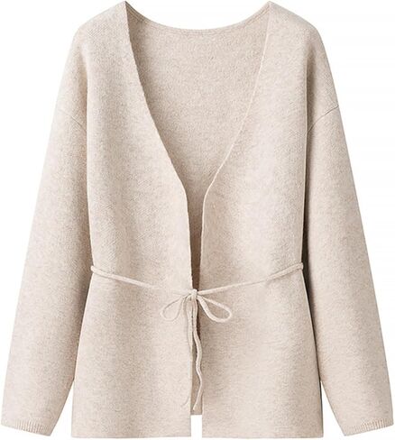 سترات نسائية مفتوحة من الأمام وأكمام طويلة ورقبة على شكل حرف V وسترات محبوكة كاجوال ومعاطف عصرية مكتنزة مع حزام ربط in Kuwait