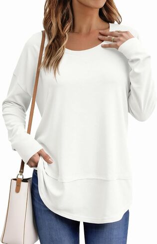 Tankaneo Womens Oversized Scoop Neck Long Sleeve Shirts Casual Loose Fit Tunic Tops Fall Basic Tees in Saudi Arabia