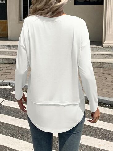 Tankaneo Womens Oversized Scoop Neck Long Sleeve Shirts Casual Loose Fit Tunic Tops Fall Basic Tees in Saudi Arabia