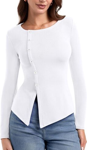 PINKMSTYLE Womens Asymmetrical Long Sleeve Shirt Casual Tunic Tops for Leggings Teacher Shirts in Kuwait