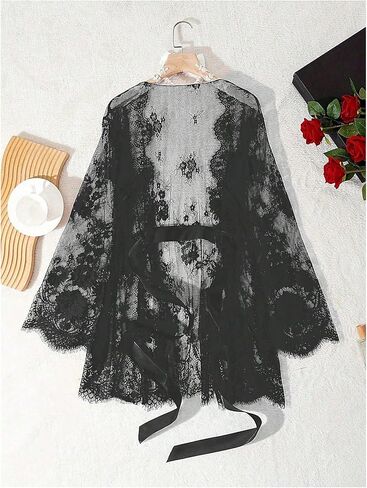 SHENHE Women's Plus Size Lace Lingerie Robe Kimono Sheer Babydoll Chemise Nightgown Nightwear in Saudi Arabia