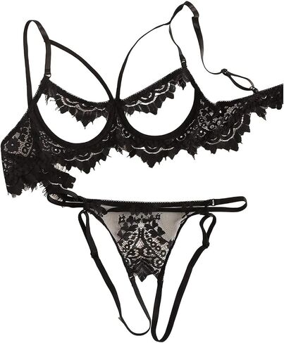 Lilosy Sexy Underwire Strappy Floral Sheer See Through Lingerie Set in Saudi Arabia