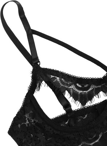 Lilosy Sexy Underwire Strappy Floral Sheer See Through Lingerie Set in Saudi Arabia