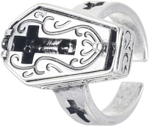 NewZenro Unique Coffin Cross Skeleton Open Rings for Men Women Punk Gothic Vintage Halloween Skull Statement Statement Band Finger Ring Fashion Hip Hop Cosyplay Party Fashion Jewelry Size 7 in Saudi Arabia