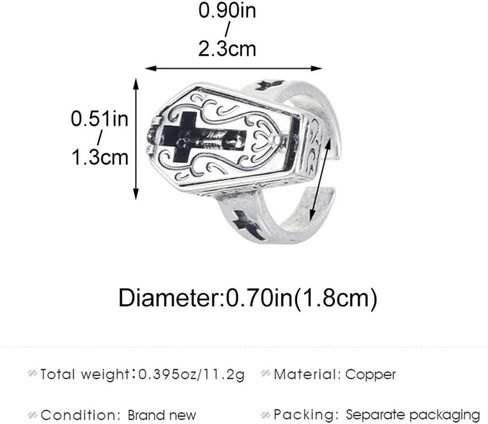 NewZenro Unique Coffin Cross Skeleton Open Rings for Men Women Punk Gothic Vintage Halloween Skull Statement Statement Band Finger Ring Fashion Hip Hop Cosyplay Party Fashion Jewelry Size 7 in Saudi Arabia