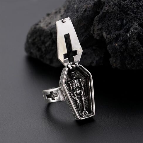 NewZenro Unique Coffin Cross Skeleton Open Rings for Men Women Punk Gothic Vintage Halloween Skull Statement Statement Band Finger Ring Fashion Hip Hop Cosyplay Party Fashion Jewelry Size 7 in Saudi Arabia
