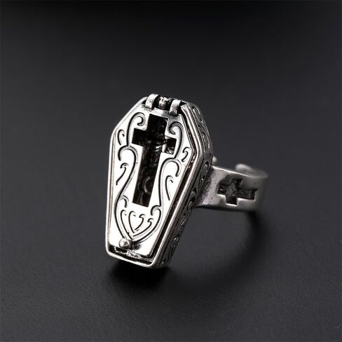 NewZenro Unique Coffin Cross Skeleton Open Rings for Men Women Punk Gothic Vintage Halloween Skull Statement Statement Band Finger Ring Fashion Hip Hop Cosyplay Party Fashion Jewelry Size 7 in Saudi Arabia