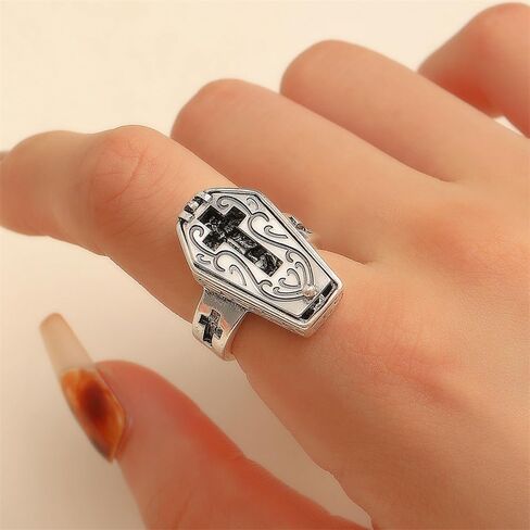NewZenro Unique Coffin Cross Skeleton Open Rings for Men Women Punk Gothic Vintage Halloween Skull Statement Statement Band Finger Ring Fashion Hip Hop Cosyplay Party Fashion Jewelry Size 7 in Saudi Arabia