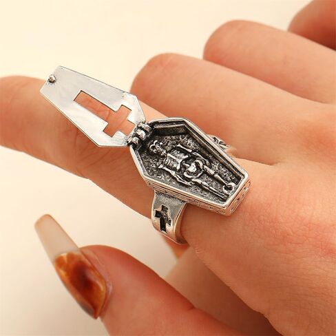NewZenro Unique Coffin Cross Skeleton Open Rings for Men Women Punk Gothic Vintage Halloween Skull Statement Statement Band Finger Ring Fashion Hip Hop Cosyplay Party Fashion Jewelry Size 7 in Saudi Arabia