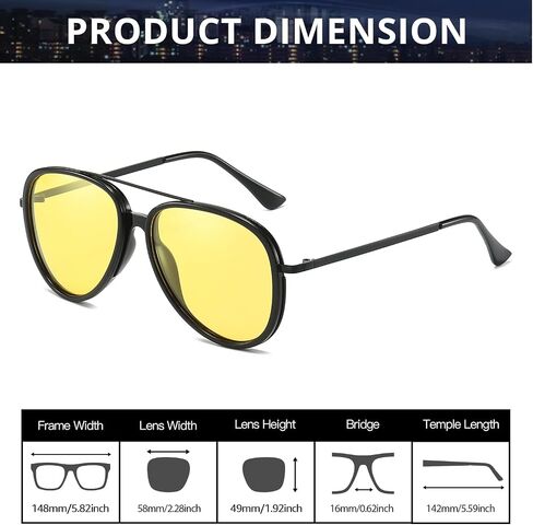 نظارات IGnaef Aviator للرؤية الليلية مضادة للوهج للنساء والرجال، نظارات القيادة الليلية الصفراء المستقطبة IF3248 in Saudi Arabia