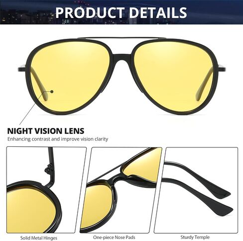 نظارات IGnaef Aviator للرؤية الليلية مضادة للوهج للنساء والرجال، نظارات القيادة الليلية الصفراء المستقطبة IF3248 in Saudi Arabia
