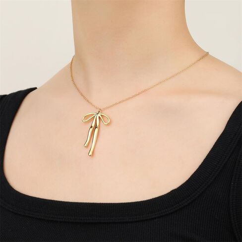 Fashion Gold Bow Choker Necklace for Women Simple Ribbon Bow Pendant Necklaces Dainty Bowknot Collar Necklace Holiday Jewelry Accessories for Her in Saudi Arabia