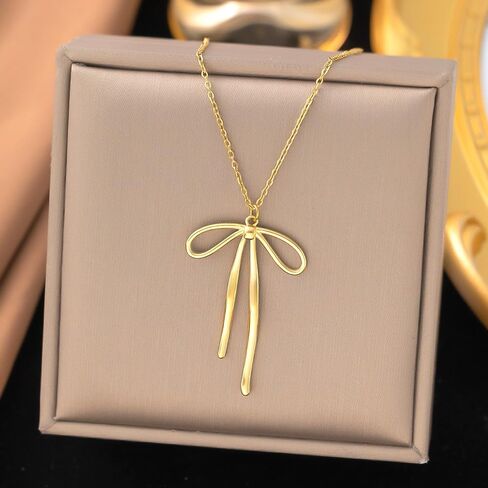 Fashion Gold Bow Choker Necklace for Women Simple Ribbon Bow Pendant Necklaces Dainty Bowknot Collar Necklace Holiday Jewelry Accessories for Her in Saudi Arabia