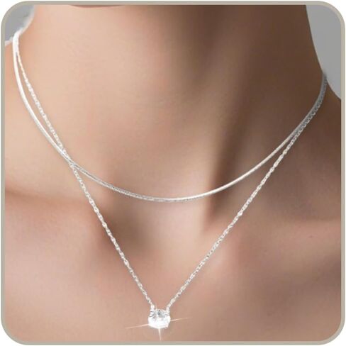 الذهب والفضة الطبقات قلادة سوليتير القلائد للنساء غير تشويه زركون Rondelle المختنق قلادة كومة دائرة لذيذ العصرية in Kuwait