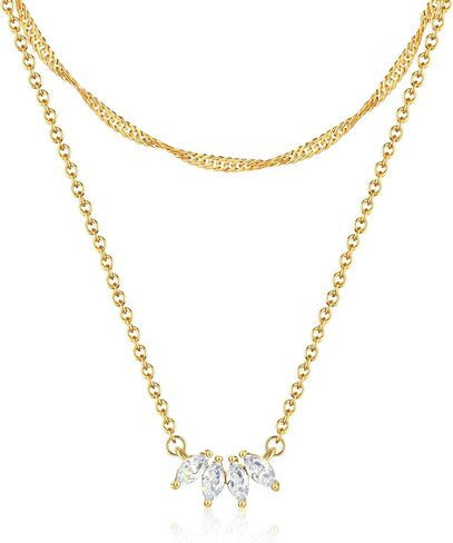 قلادات ACECHA Dainty Gold Leaf للنساء العصرية، قلادة زركونيا مكعبة ملونة مطلية بالذهب عيار 18 قيراط، قلادة بسيطة، قلادة مجوهرات ذات طبقات هدايا للأم والزوجة والابنة in Kuwait