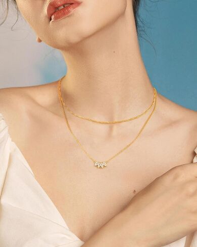 قلادات ACECHA Dainty Gold Leaf للنساء العصرية، قلادة زركونيا مكعبة ملونة مطلية بالذهب عيار 18 قيراط، قلادة بسيطة، قلادة مجوهرات ذات طبقات هدايا للأم والزوجة والابنة in Kuwait