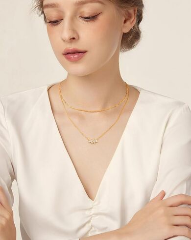 قلادات ACECHA Dainty Gold Leaf للنساء العصرية، قلادة زركونيا مكعبة ملونة مطلية بالذهب عيار 18 قيراط، قلادة بسيطة، قلادة مجوهرات ذات طبقات هدايا للأم والزوجة والابنة in Kuwait