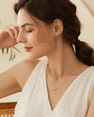 قلادات ACECHA Dainty Gold Leaf للنساء العصرية، قلادة زركونيا مكعبة ملونة مطلية بالذهب عيار 18 قيراط، قلادة بسيطة، قلادة مجوهرات ذات طبقات هدايا للأم والزوجة والابنة in Kuwait